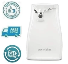 New White Plastic Electric Stainless Steel Blade Can Opener with Knife Sharpener