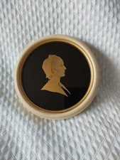 Vtg Silhouette? Priscilla Gold Tone Print on Black Glass C&A Richards