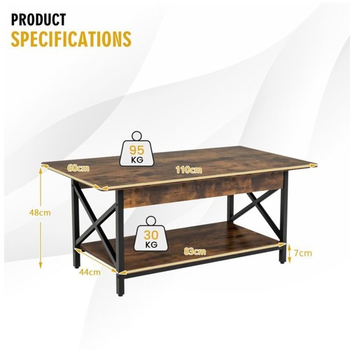 Industrial Coffee Table Vintage Retro Room Furniture Storage Side End Metal Leg - Picture 3 of 11