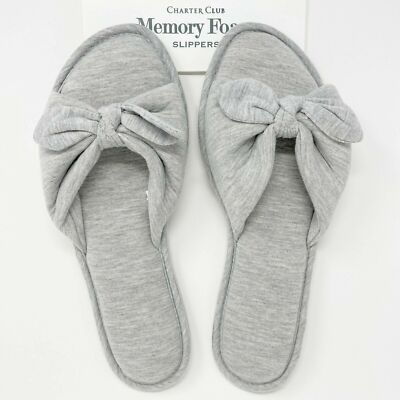 Charter Club Open-Toe Knot Slippers Light Gray Choose Size