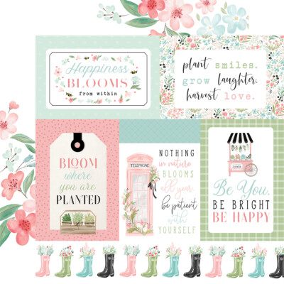 2 Sheets Carta Bella FLOWER GARDEN 12x12 Cardstock - Multi Journaling Cards