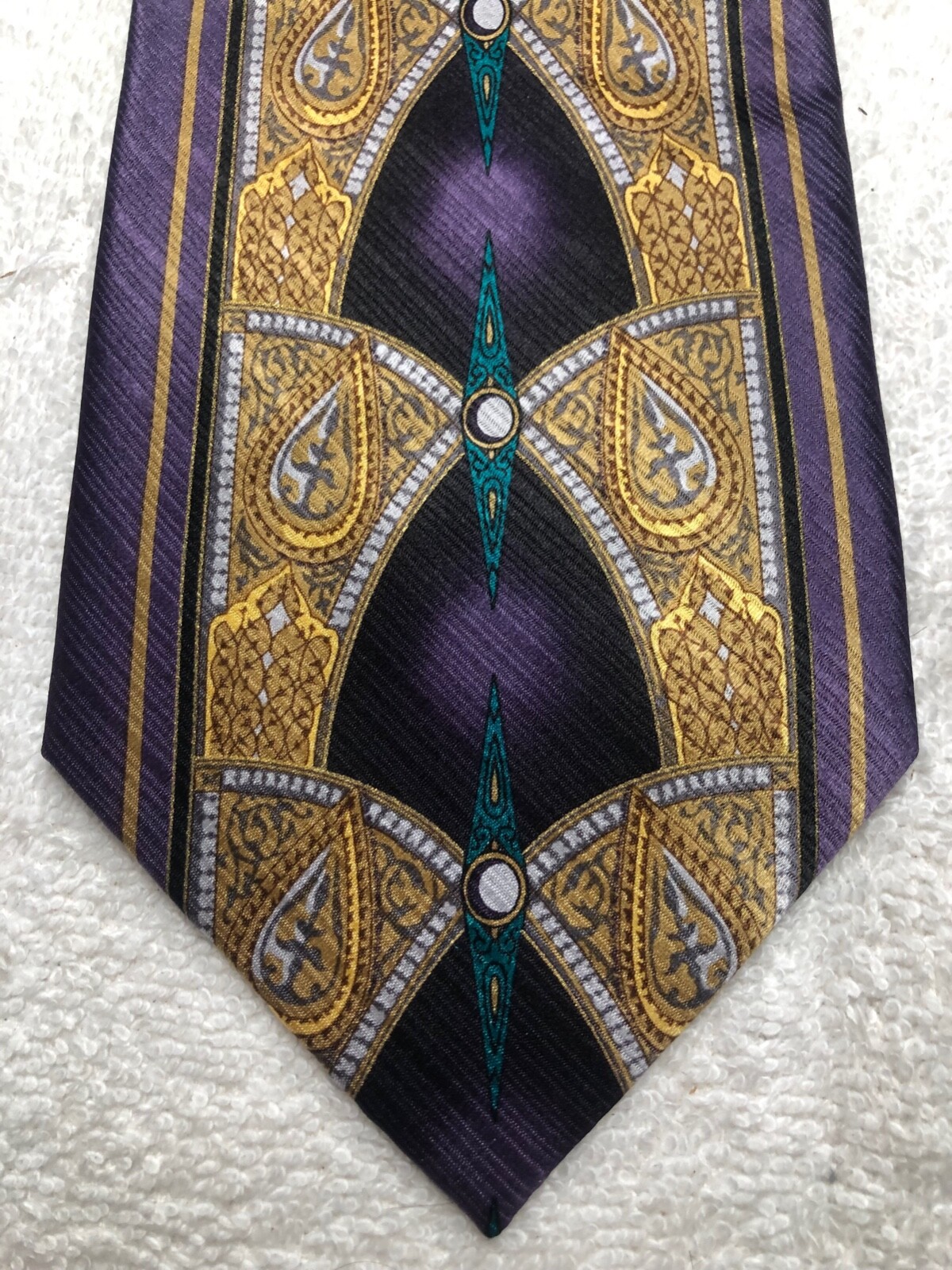 IRVINE PARK MENS TIE PURPLE GOLD GRAY TEAL GREEN 4 X 60