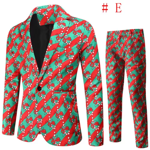 Mens Christmas Blazer Festive Coat Print Suits Jacket Xmas Party Jacket Costumes - Picture 20 of 54