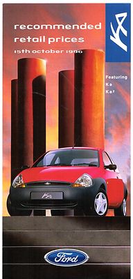 Ford Ka & Ka2 Prices & Optional Extras 1996-97 UK Market Foldout Brochure