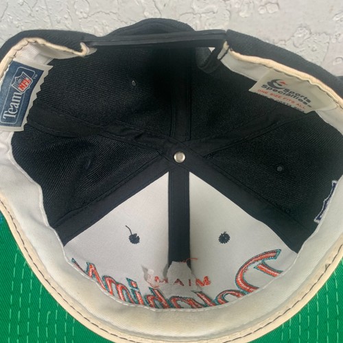 De Colección Miami Dolphins Gorra Gorra Snapback Deportes Especialidades Negro Domo Script Años 90 NFL - Imagen 10 de 11