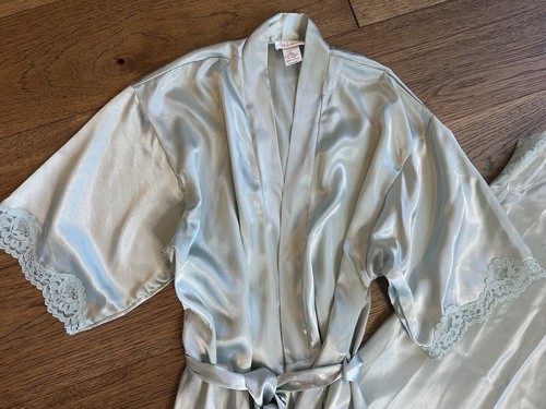 VTG Barbizon Satin Slip Dress Robe Set Size Med Nightie Coquette Lace Lingerie - Picture 4 of 23
