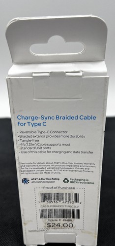 Charger -Sync Braided Cable For Type C 4ft - Picture 2 of 10