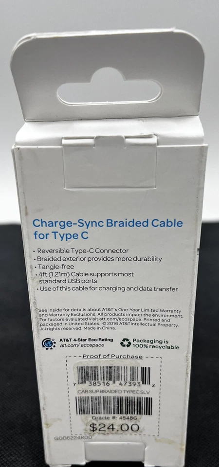 Charger -Sync Braided Cable For Type C 4ft - Image 2 of 4