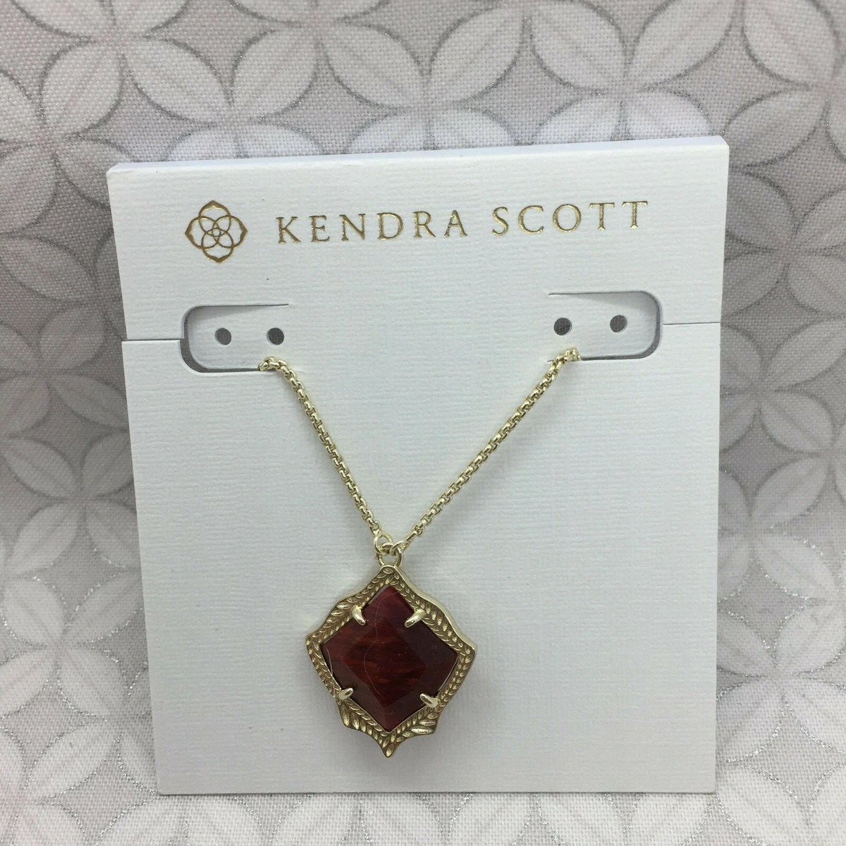 NWT Kendra Scott Kacey Adjustable Pendant Necklace Gold Red Bordeaux Tigers Eye