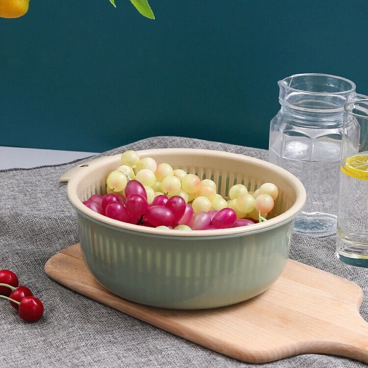 Multifunctional Double Layer Drain Basket Portable Kitchen Plastic Strainer