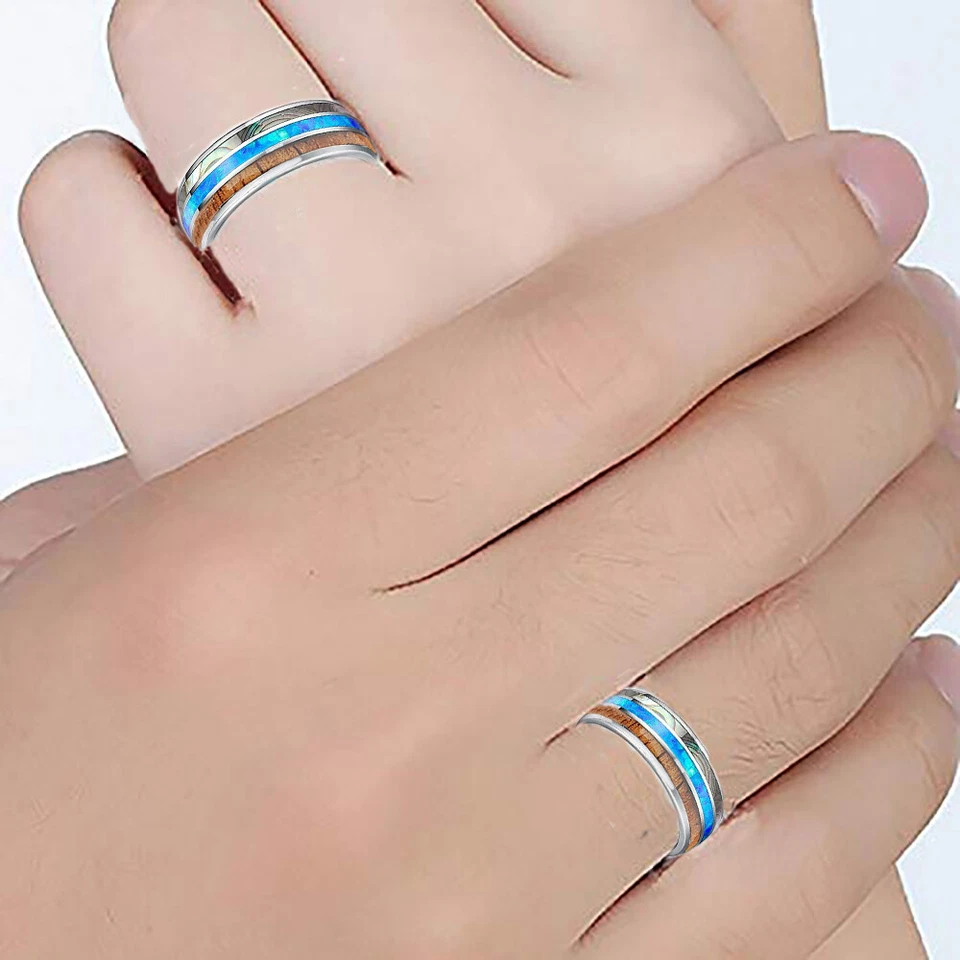 VPKJewelry Tungsteno Hombres Mujeres Alianza de Boda Anillo Ópalo Abulón Concha Caja de Madera Foto 3 de 4