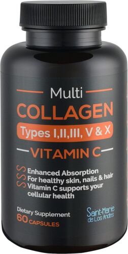 Multi Collagen Pills (Types I, II, III, V & X) + Vitamin C + Absorption Enhancer - Picture 1 of 5