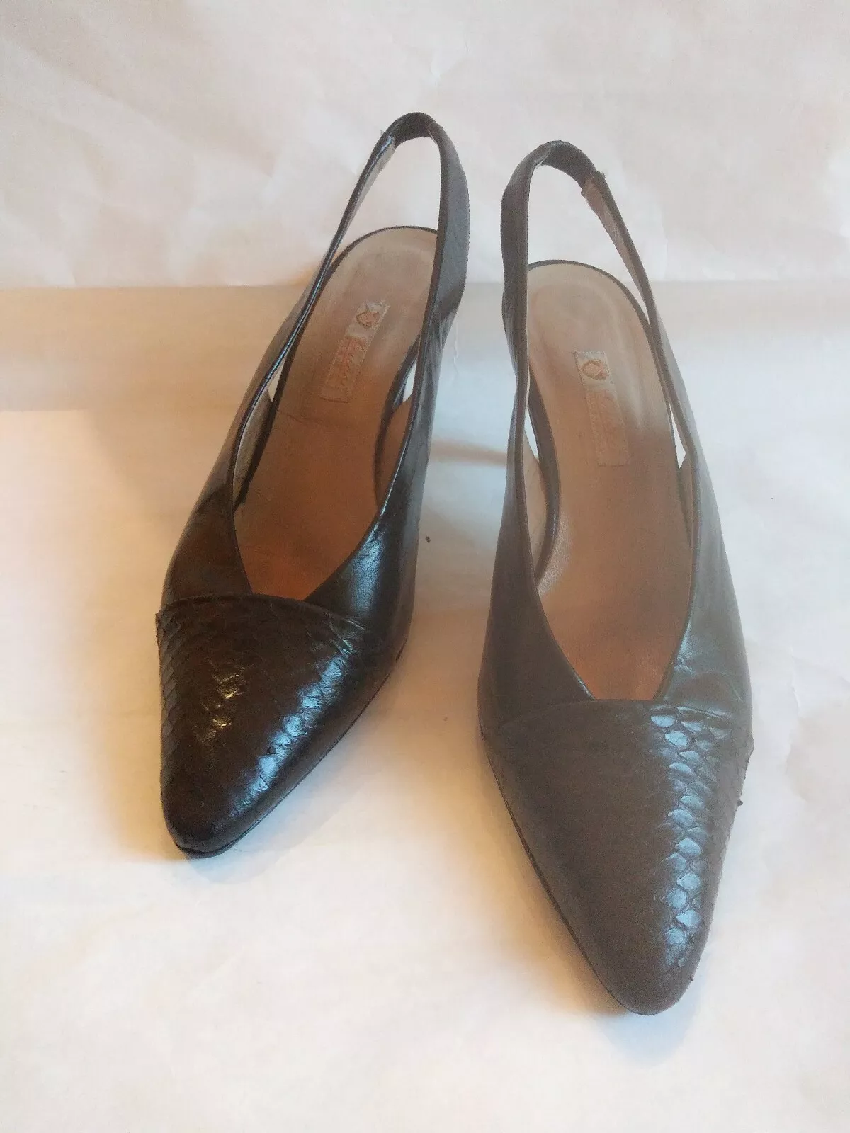 CHAUSSURES GUCCI vintage écharpe CUIR noir attelage peau de serpent taille 38,5 AA 8,5