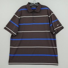 Nike Dri Fit Polo Shirt Men XL Gray Blue Striped Short Sleeve Embroidered Swoosh