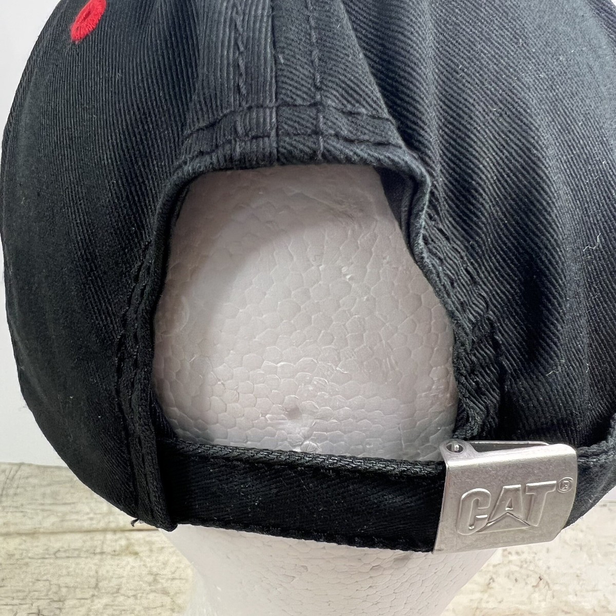 CAT Caterpillar Ball Hat Cap Black w/Red White Blue Stars N Stripes  Strap Back View 5
