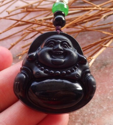Certified Black Green Natural A Jade jadeite pendant Buddha God 墨翠 佛公 549617