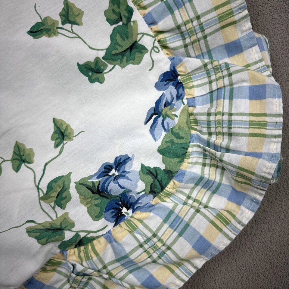 Waverly Claire Check Blue Floral Plaid 3Pc Full Bed Skirt Sham Pillowcase - Image 2 of 4