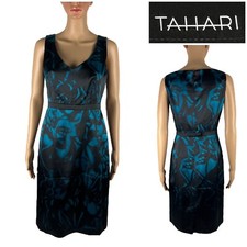 Tahari Womens 4 Georji Sleeveless Dress Black Deep Lake Polyester Blend NWT $258