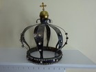 Exquisite RARE HUGE Antique Ornate Silver Metal & Rhinestone Paste Jeweled Crown — photo 1
