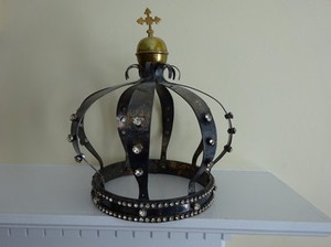 Exquisite RARE HUGE Antique Ornate Silver Metal & Rhinestone Paste Jeweled Crown