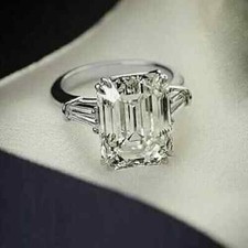 14K White Gold Plated 3CT Emerald Cut Lab Created Diamond Women's Wedding Ring