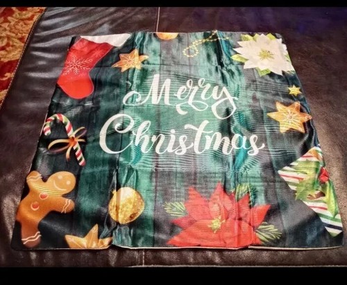 Poinsettia Merry Christmas Throw Pillow Cover 18x18 Winter Holiday Decor - Picture 3 of 10