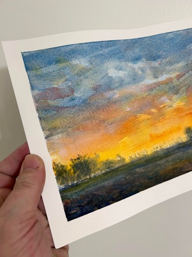 Chris Iskiw 7x10 Original Art Watercolor Painting Impressionism Sunrise COA - Picture 3 of 8