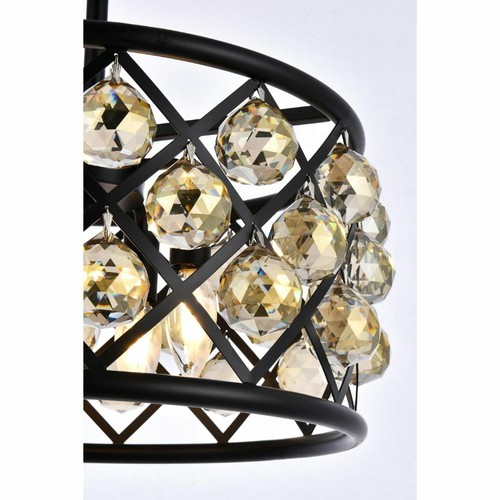 Matte Black Chandelier Ceiling Pendant Light Golden Crystal Fixture Lighting 16" - Picture 6 of 8
