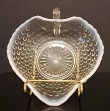 Vintage Anchor Hocking Moonstone Opalescent Hobnail Candy Dish Heart Shape