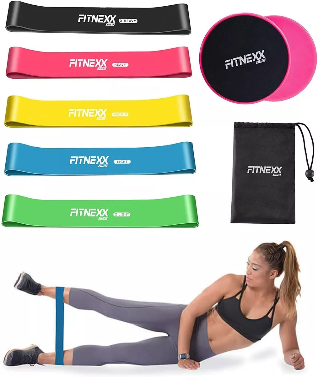 New Fitnexx Pro RESISTANCE BANDS 5 bands core sliders carry bag