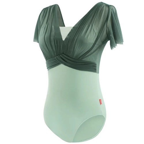 Women Ballet Leotards Dance Leotard Short Sleeve Pleats Ballet Fake Two Piece - 第 5/27 張圖片