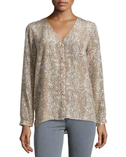 NEW Joie Michi Animal-Print Silk Blouse, Fawn- size M #T612