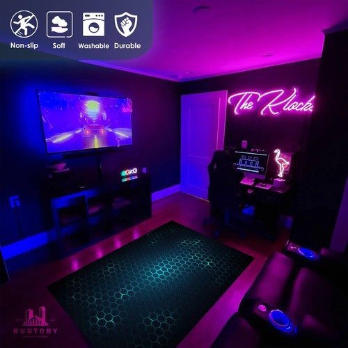 Neon Hexagonal Gamer Rug - Picture 3 of 8