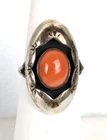Native American Navajo Sterling Silver Red Coral Vintage Shadow-Box Ring Sz 5.5