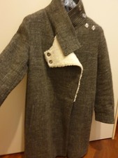 Cappotto donna in lana colore grigio scuro marca Liven shearling e pelle TG 42