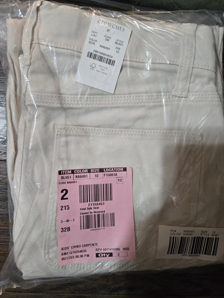 4 Pr J Crew Crew Cuts 12 Boys Chino Casual Pants Ivory Navy Green Carpenter - Image 2 of 4