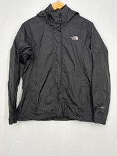 The North Face HyVent Rain Jacket Womens Black Logo Lined Full Zip Hooded Large