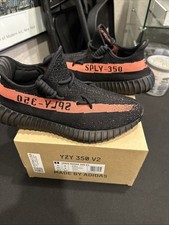 Adidas Yeezy Boost 350 V2 Bajo Rojo Raya Núcleo Negro Talla 9.5 Usado BY9612