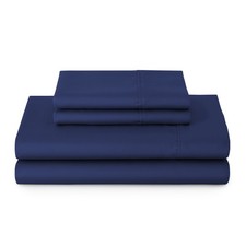 4-Piece 300 Thread Count Blue Cove Cotton Sateen Bed Sheet Set Queen