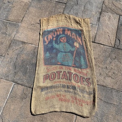 Vintage Snow Man Burlap Potato Sack 100 Lb Minnesota USA Red River Valley P1