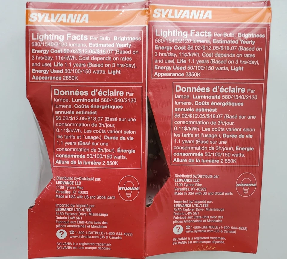 8 Sylvania 3-Way Bulbs (4 BRAND NEW Sealed 2-Packs) 50/100/150w Soft White A21 - Image 4 of 4