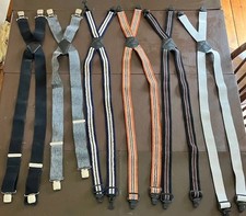 Lot of 6 Men's Suspenders Braces Clip-On Adjustable Mixed Colors