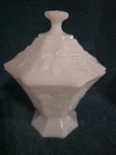 Vintage Anchor Hocking  “Harvest Grape” Milk Glass Pedestal Candy Dish with Lid