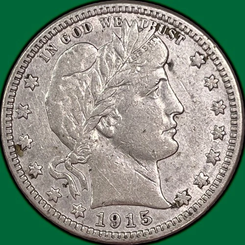 1915-S Barber Quarter Choice Very Fine VF+/XF Coin, Cleaning #33353