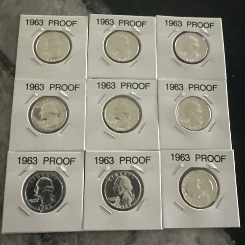 9 x 90% Silver Proof 1963-P Quarters