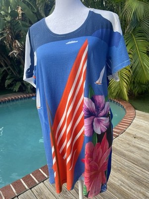 Etro Bold Colors Top Silk/Cotton Cruise Sailboat Loose Fit Pullover Blouse M