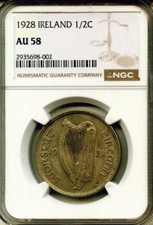 IRELAND 1928 Silver Halfcrown NGC AU58 low start price