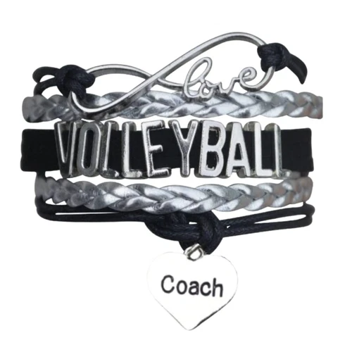 COACH Regalo Allenatore Pallavolo Bracciale Charm Regolabile Nero e Argento con Pallavolo