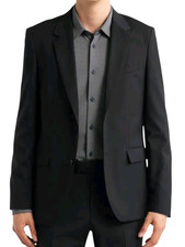 Hugo Boss Men Blazer Size 42 Regular Solid Black Wool 2 Button Jacket Made in US