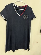 Tommy Hilfiger T-Shirt Dress Womens Large Navy White V Neck Short Sleeve